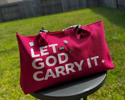 Teleo-Let God Carry It Knit Tote & Wristlet|Pink