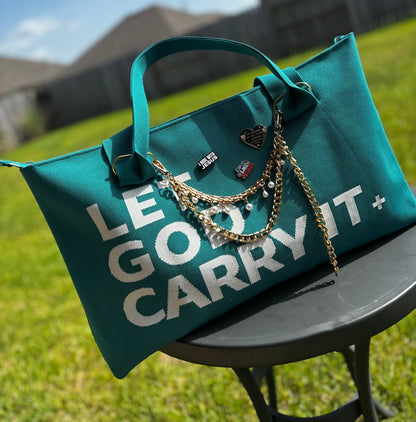 Teleo-Let God Carry It Knit Tote & Wristlet|Teal