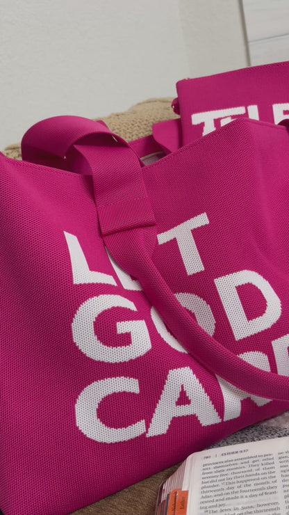 Teleo-Let God Carry It Knit Tote & Wristlet|Pink